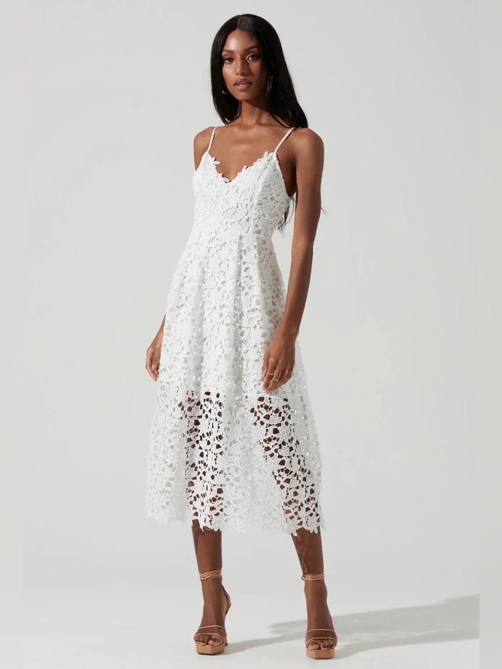 ASTR The Label White Lace Overlay A Line Midi Dress Size M